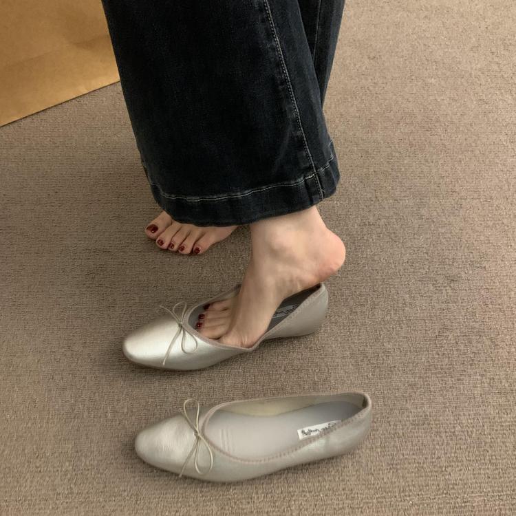 Silver Single-Layer Shoes Women'S Skirt 2025 Spring New Late Night Breeze Gentle Bow Inner Height Increasing Milk Shoes Vintage - Image 3